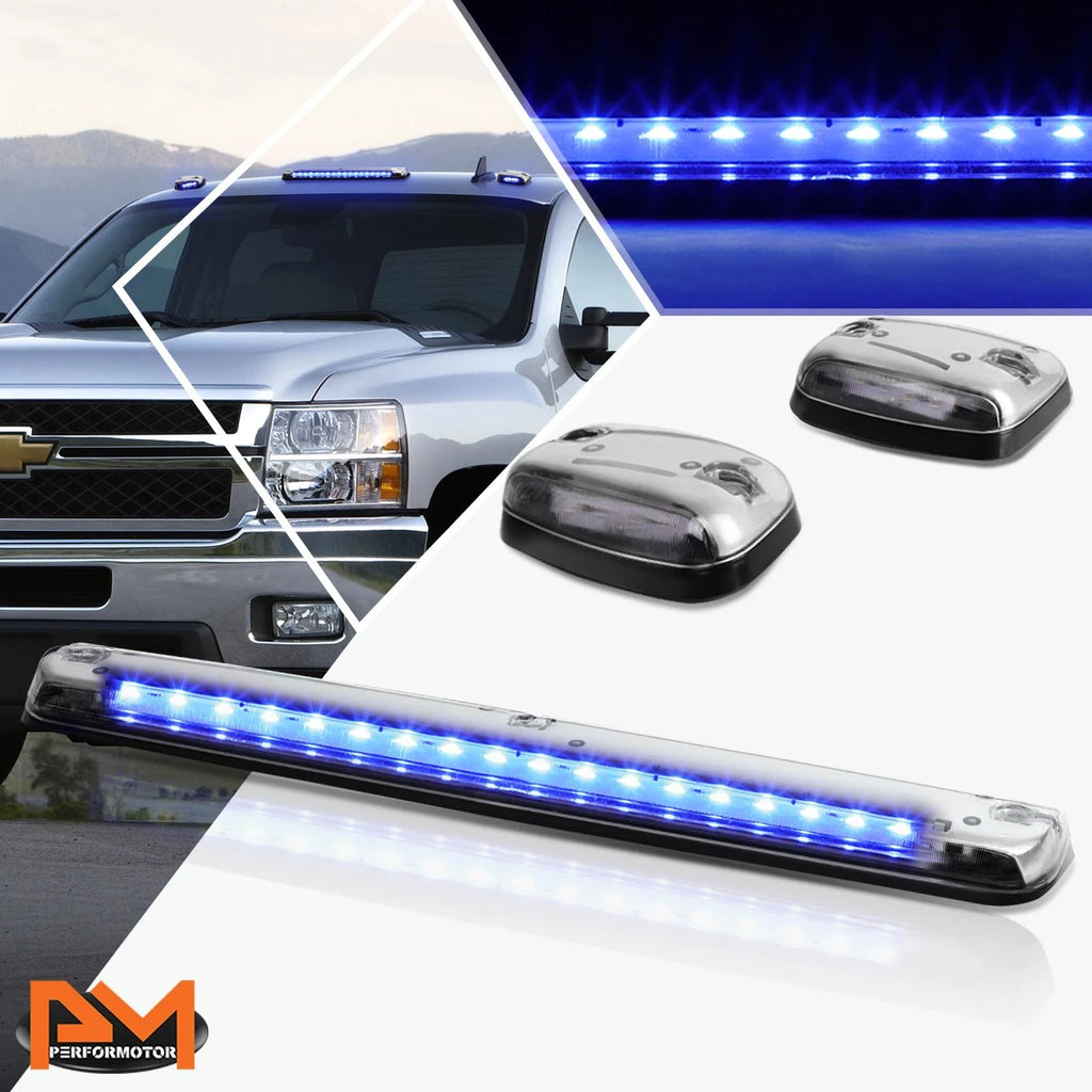 3Pcs Cab Roof Running Light Chrome Housing Blue LED for Silverado/Sierra (2007–2013)