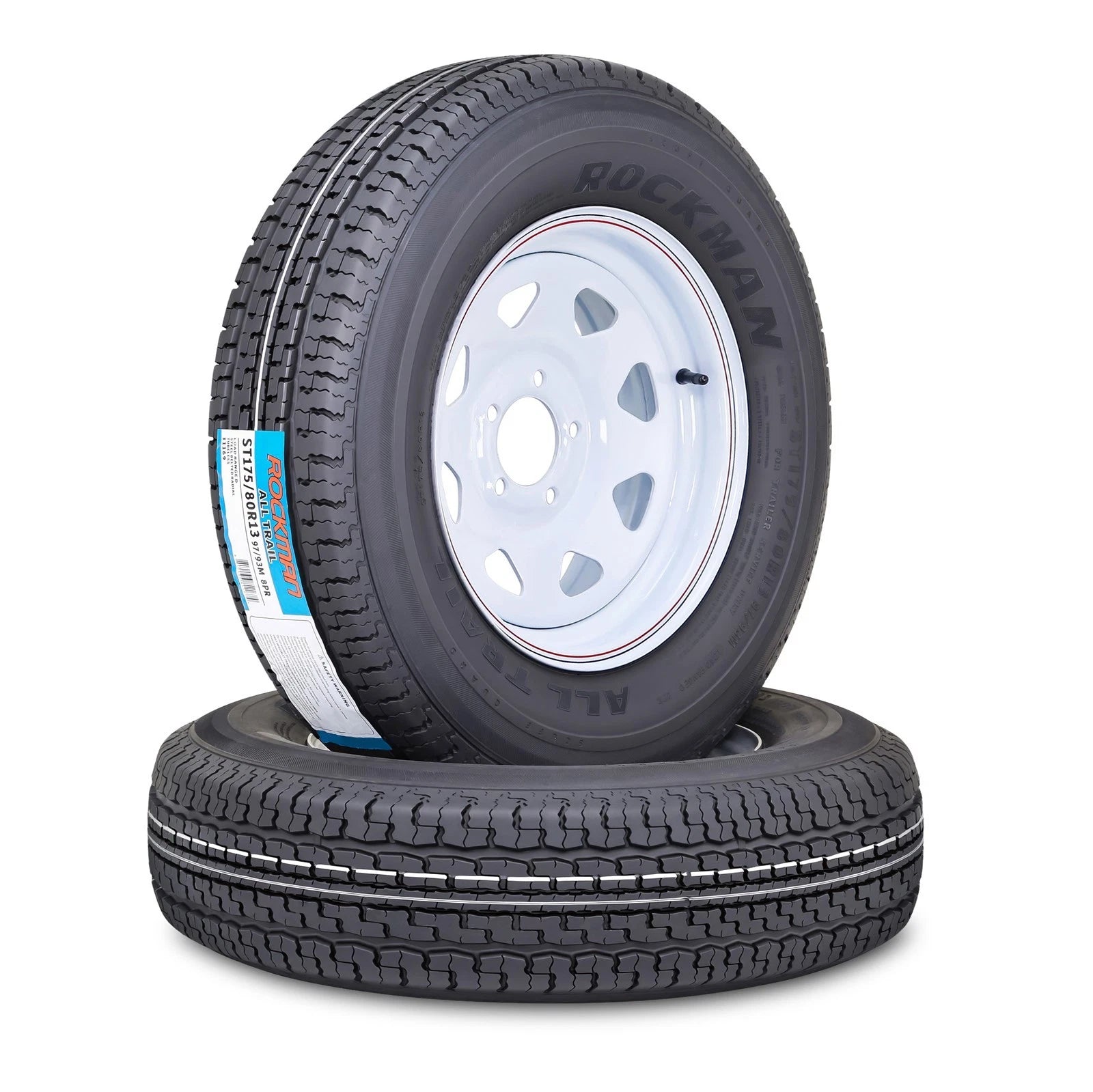 Set of 2 Trailer Tire Wheel ST175/80R13 8-Ply 5x4.5 PCD White Spoke Rim