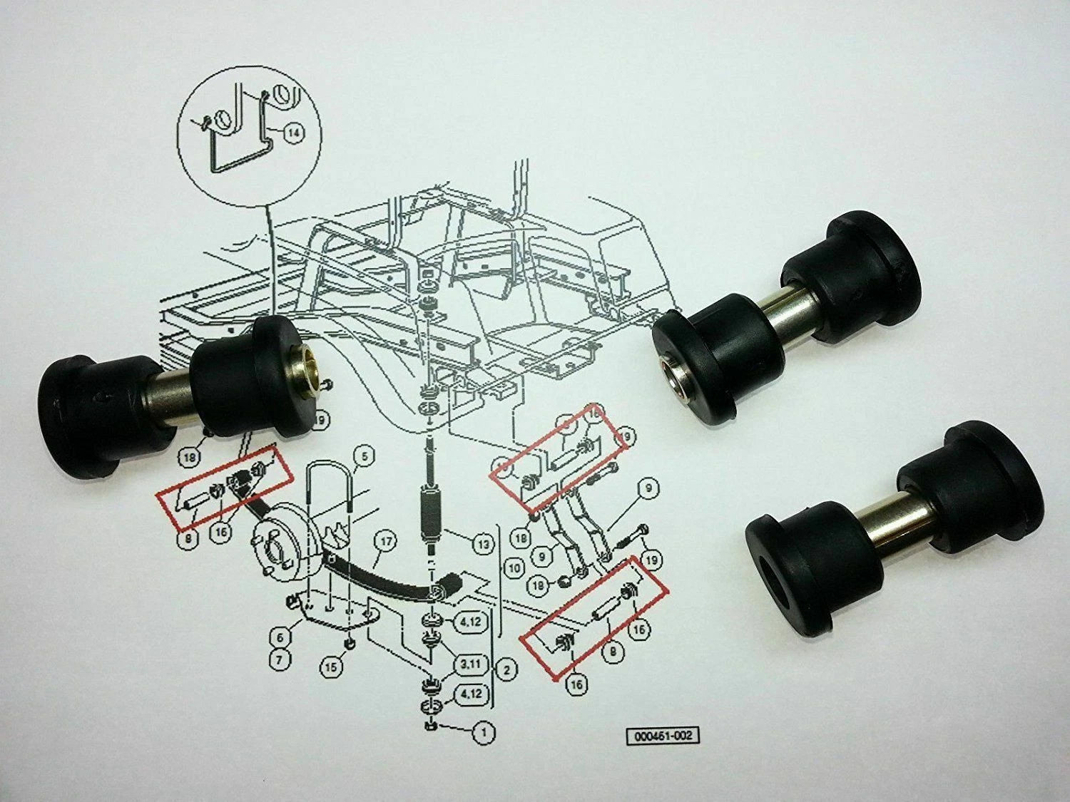 Front and Rear Leaf Spring Bushing Kit for Club Car DS (1981-2023)