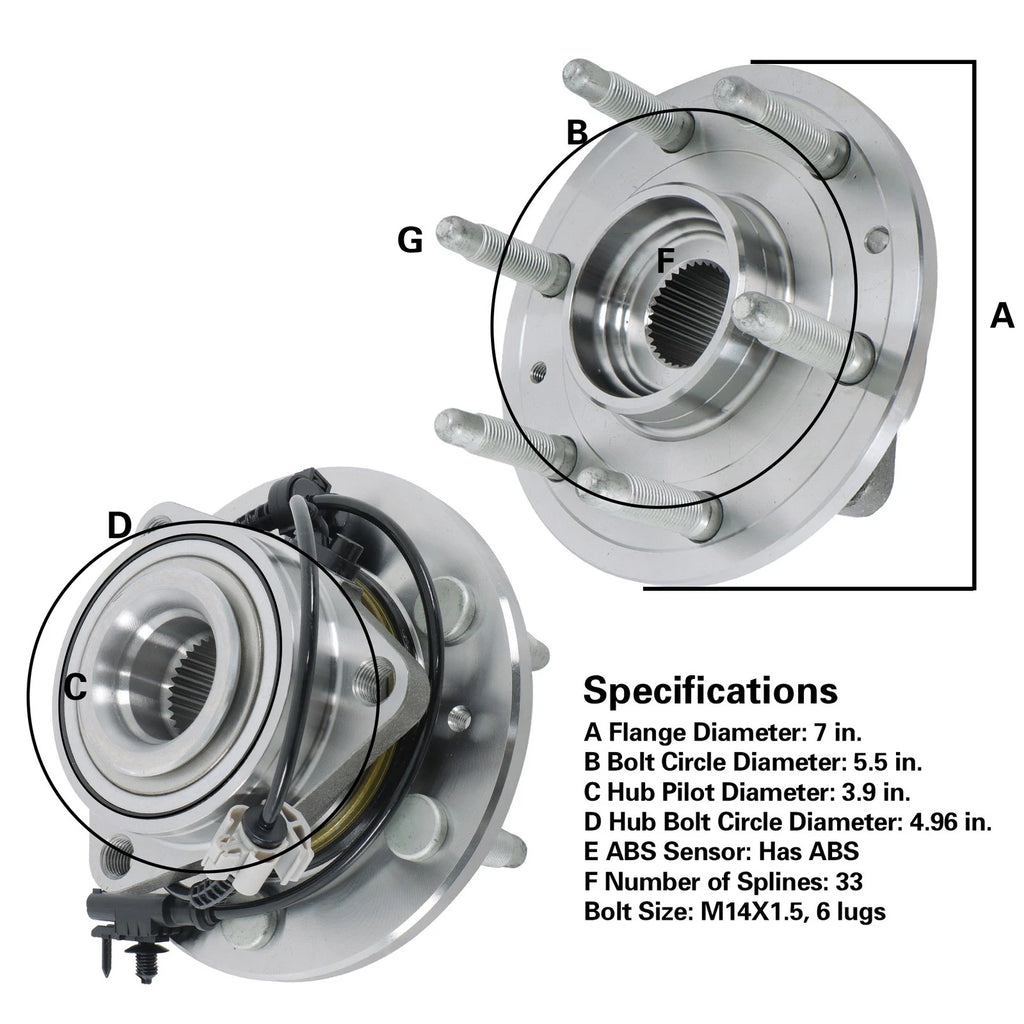 Front Wheel Bearing Hub Assembly for Chevy Avalanche Silverado 1500 (2001-2013)