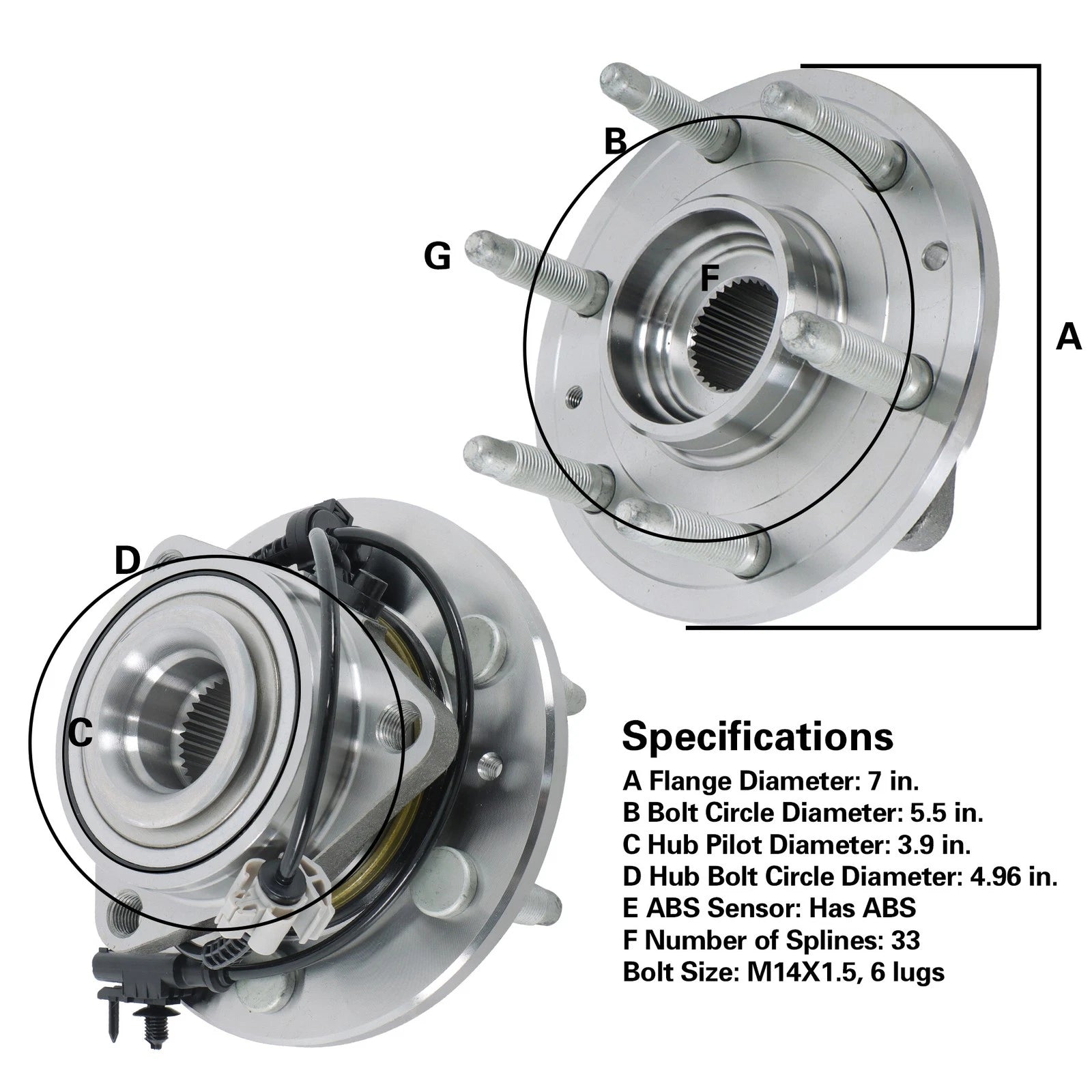 Front Wheel Bearing Hub Assembly for Chevy Avalanche Silverado 1500 (2001-2013)