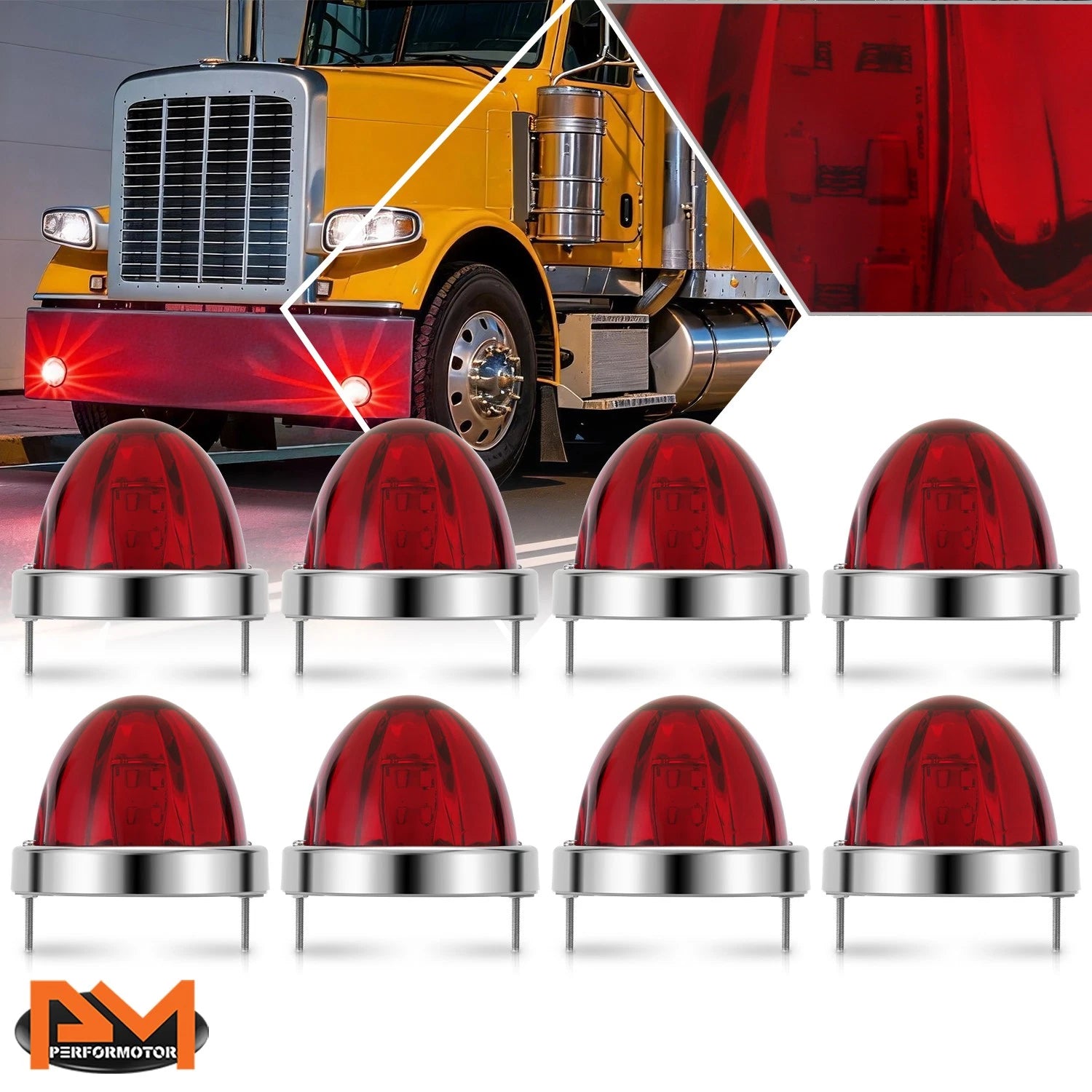8x LED Watermelon Side Marker Lights for Truck Trailer