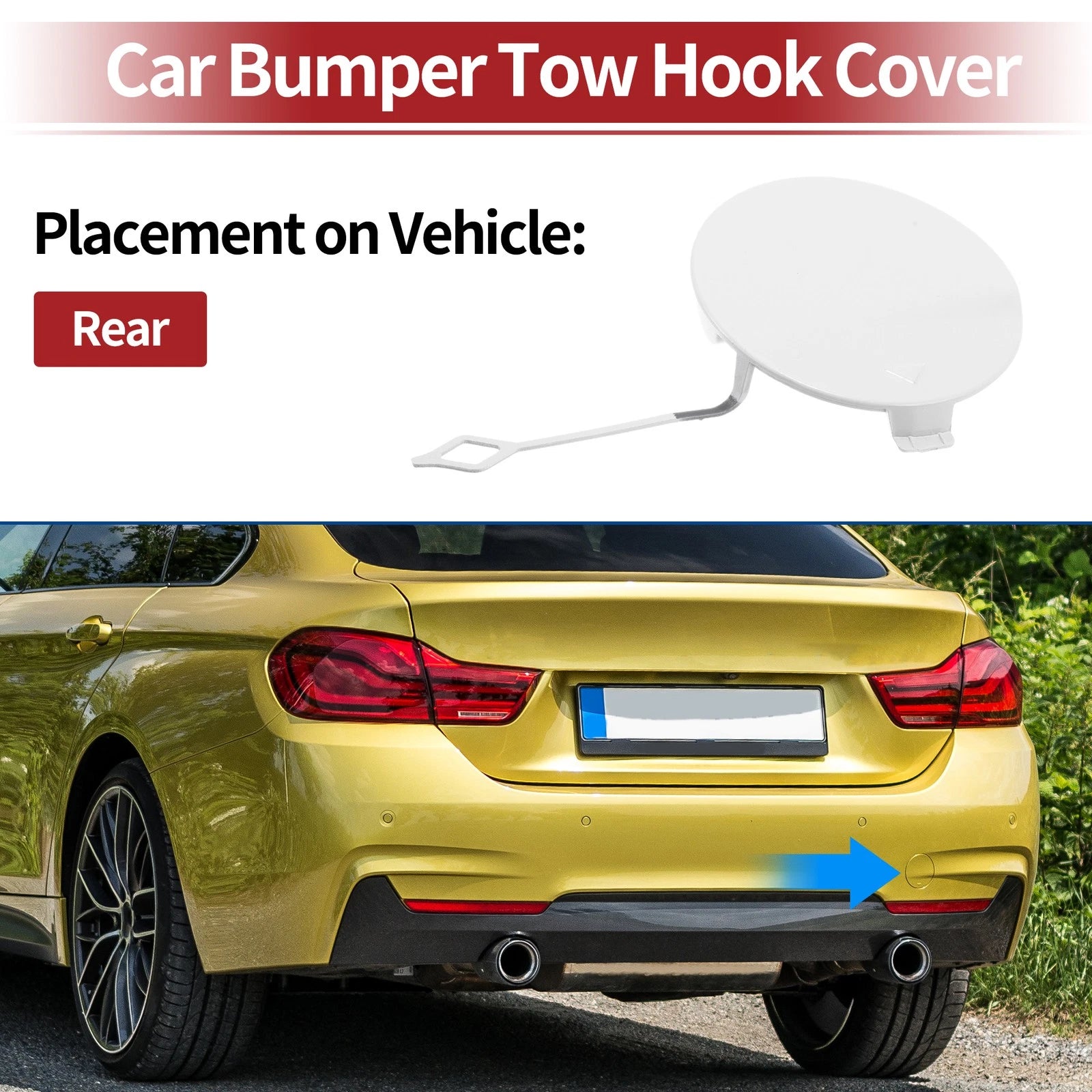 Rear Car Bumper Tow Hook Cover for BMW 428i (2014–2016) No. 51128060849 White