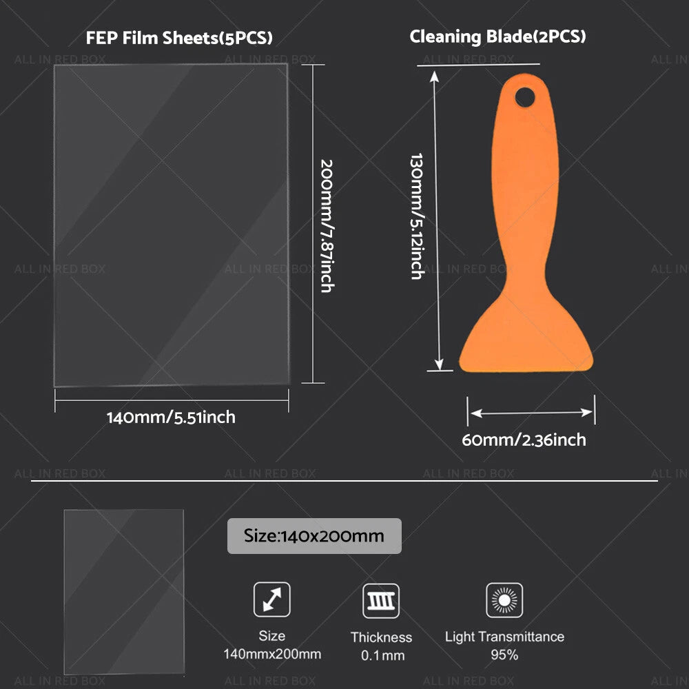 5PCS FEP Film Sheets for Anycubic Resin 3D Printer (200x140mm)