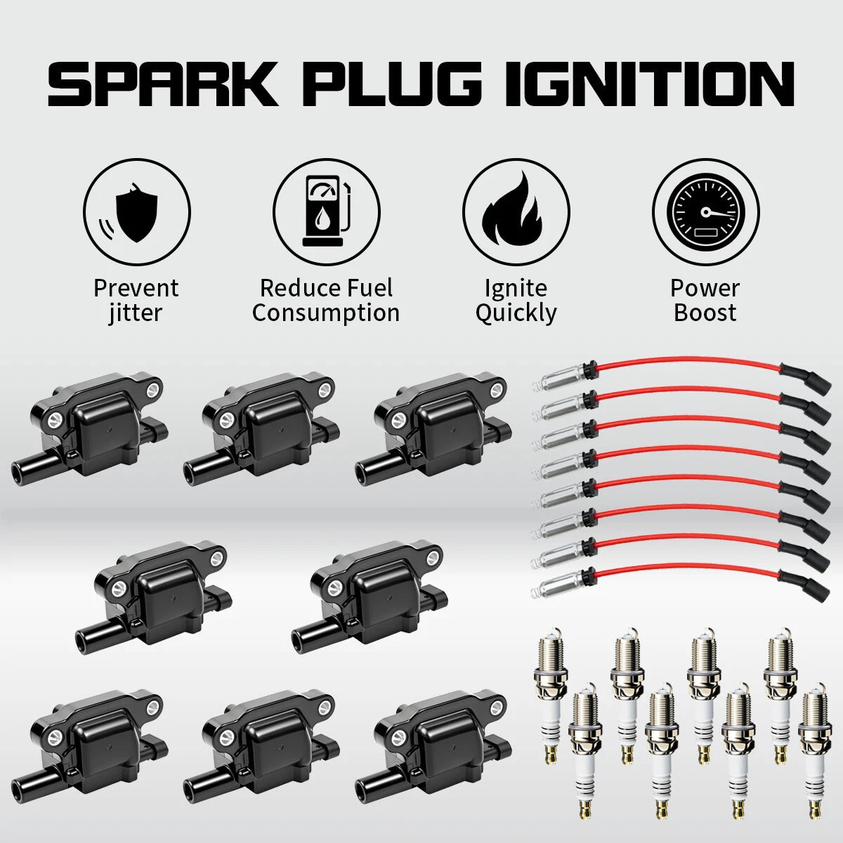 8X Ignition Coil + Spark Plug + Wire for Chevy Silverado 1500 GMC 5.3L 6.0L (2007–2013)