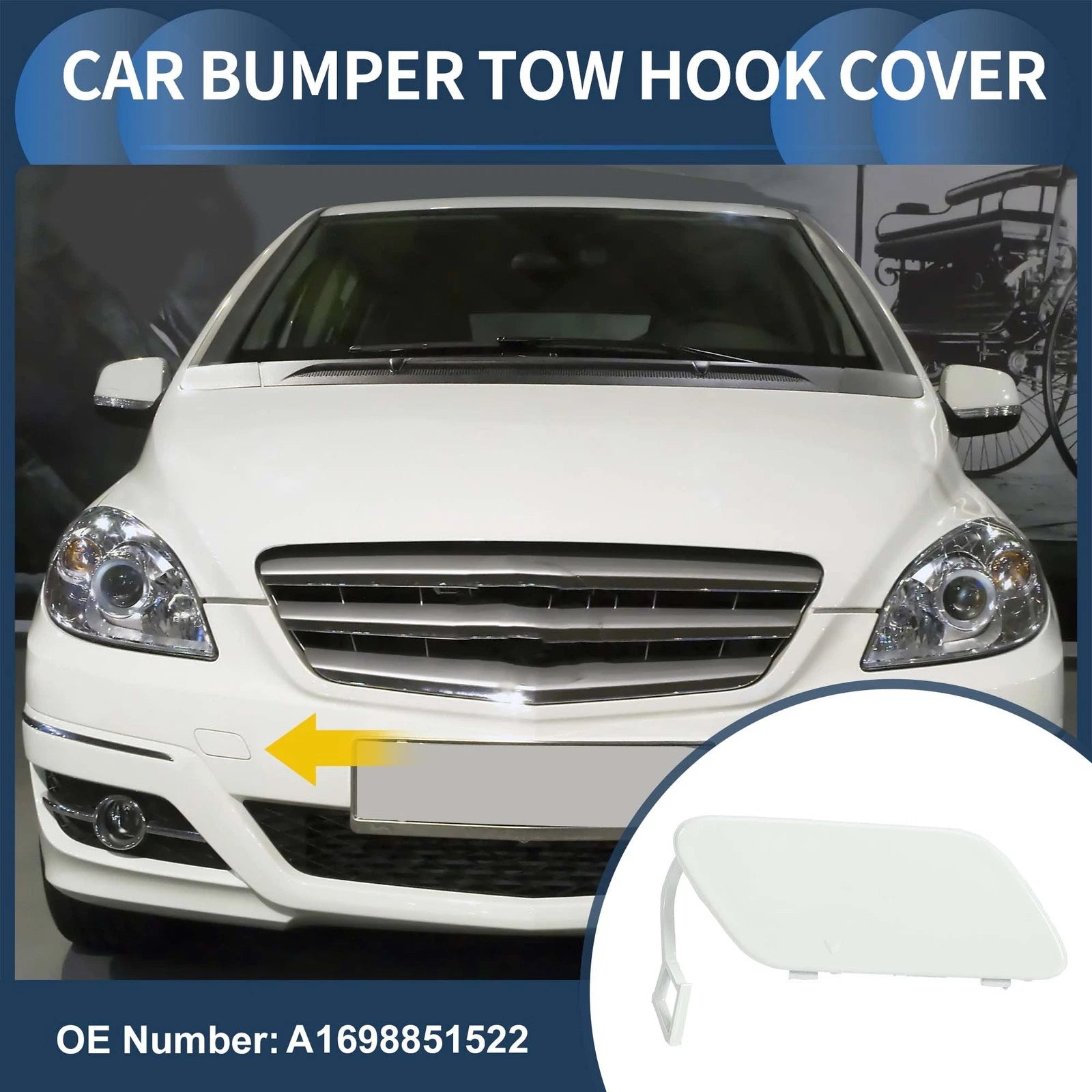 Front Bumper Tow Hook Cover for Mercedes-Benz B-Class (2005–2012) No.A1698851522 Cloud White