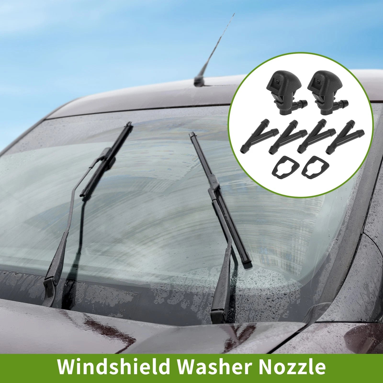 Windshield Washer Nozzle Set with Hose Connector for Honda 