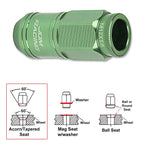20Pc M12X1.5 Green JDM Open End Cone Wheel Lug Nuts + Spline Locks + Key