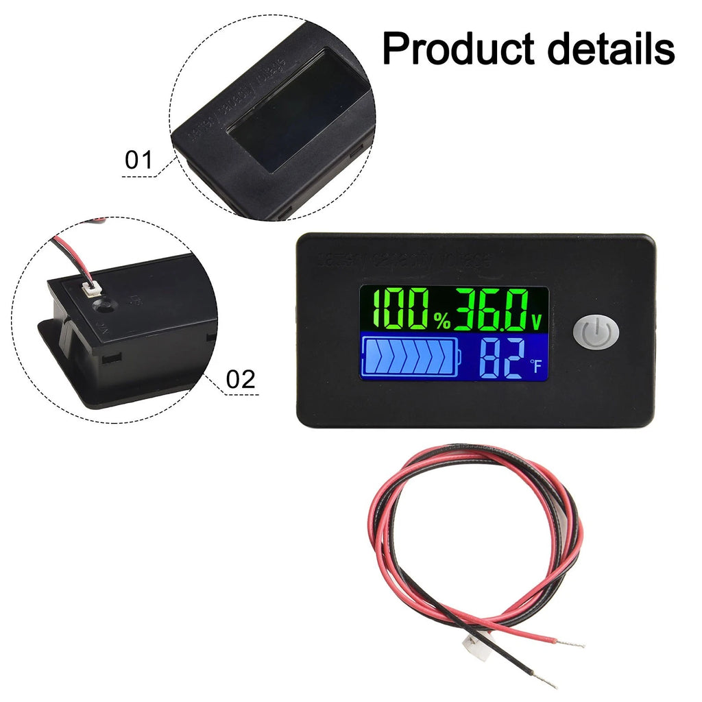 DC Voltmeter and Battery Capacity Tester for E Bikes Cars RVs Boats