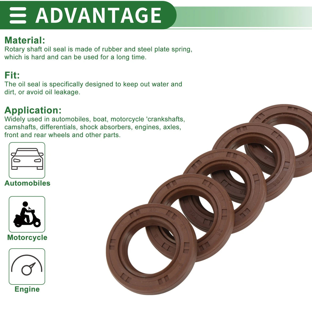 Set of 5 Oil Seals FKM Rubber 25x42x8mm for High Pressure