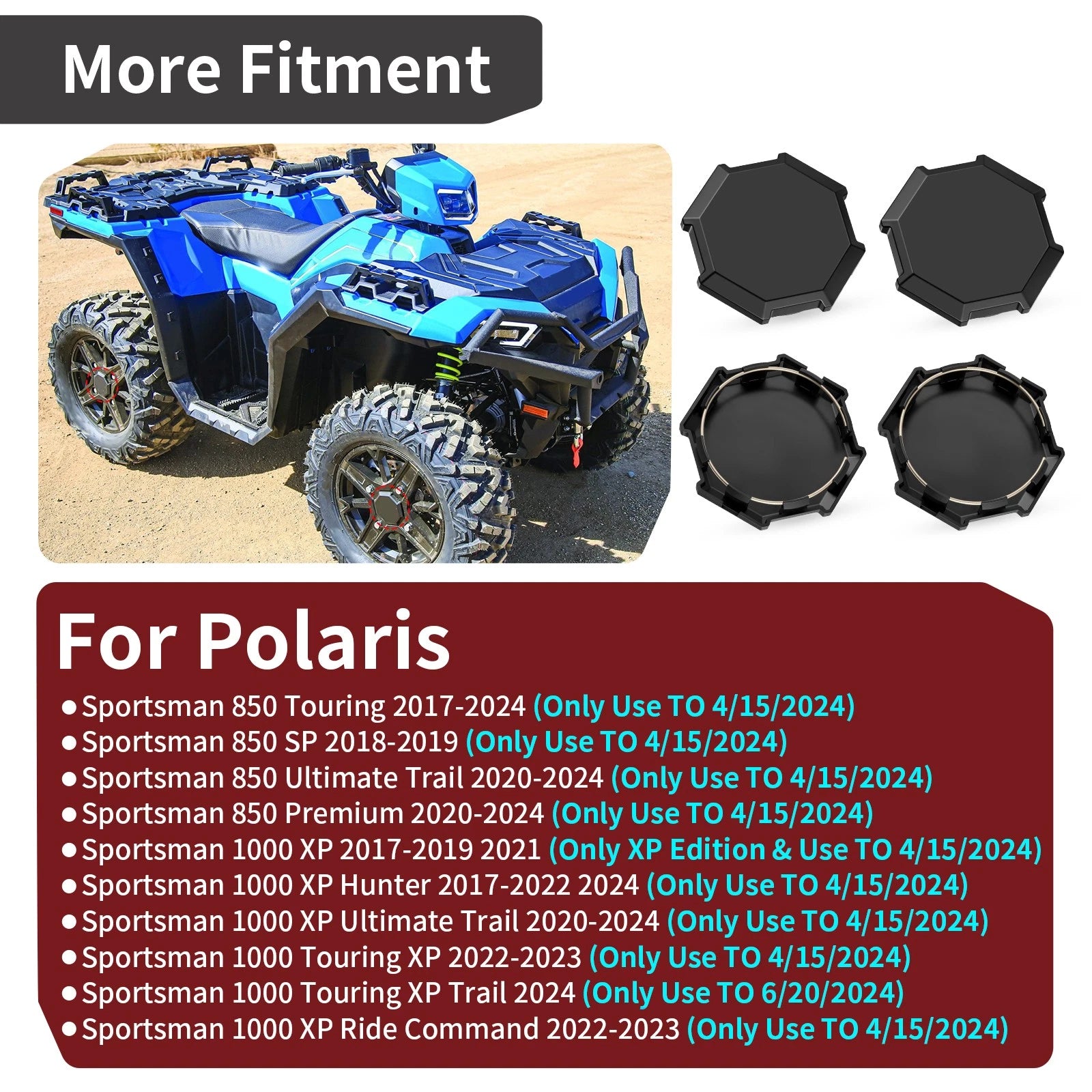 Set of 4 Wheel Rim Caps 1521999-458 for Polaris Sportsman 850 XP 1000 (2020–2024)