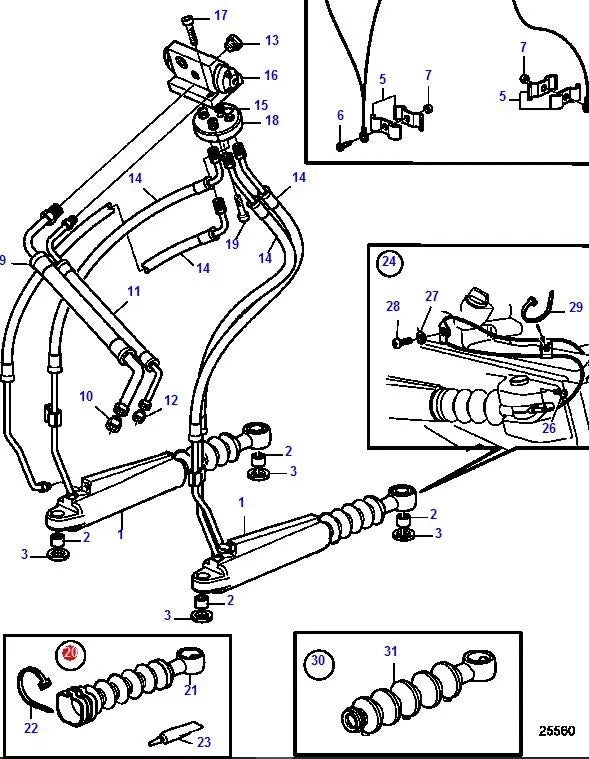 2X Steering Rams Repair Kit for Volvo Penta DPH/DPR (22452005)