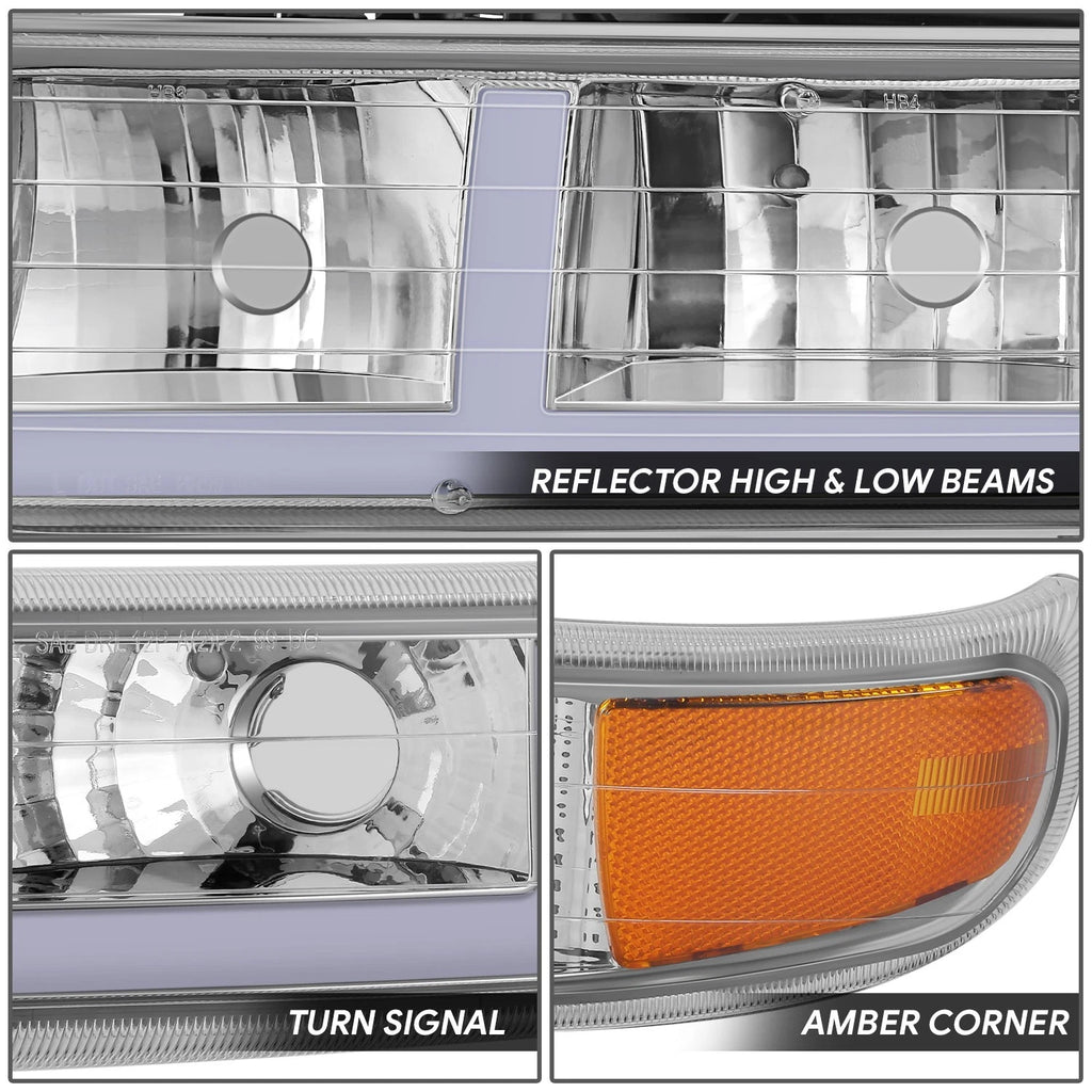 LED Headlight Bar for Tahoe Silverado Suburban 1500 (1999–2006) - Chrome Amber
