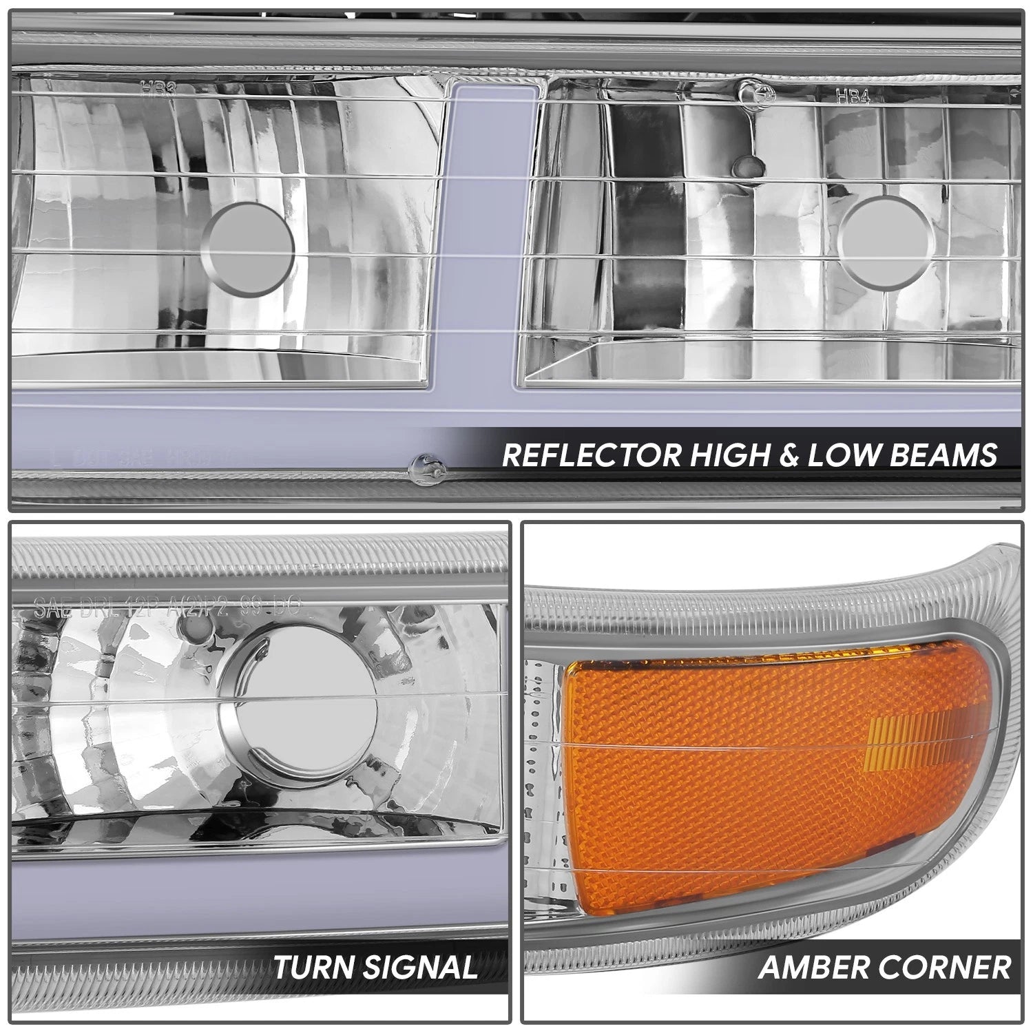 LED Headlight Bar for Tahoe Silverado Suburban 1500 (1999–2006) - Chrome Amber