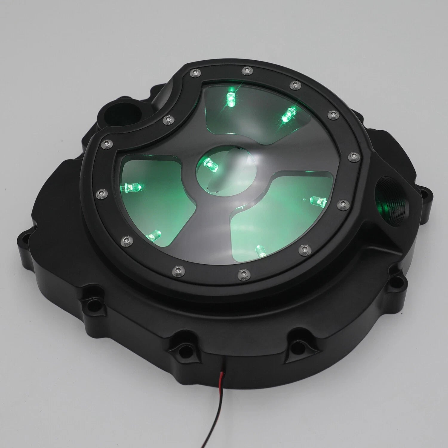 Black Clutch Cover with Green LED for Kawasaki ZX14R ZZR1400 (2006–2014)