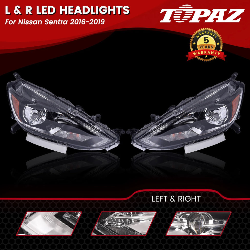 Set of 2 LED Headlights with DRL for Nissan Sentra (2016–2019)