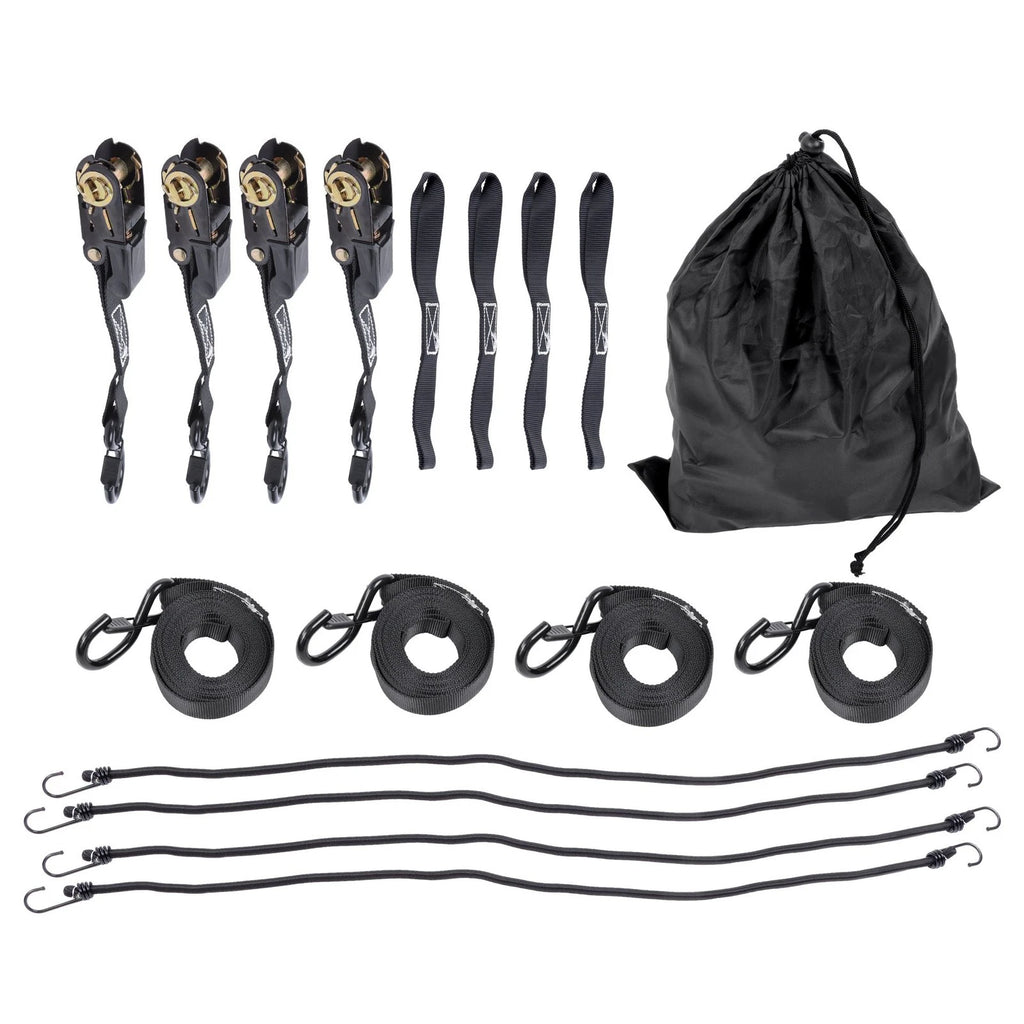 Set of 4 Ratchet Straps 1" x 15' 2200 lbs Break Strength with S Hooks