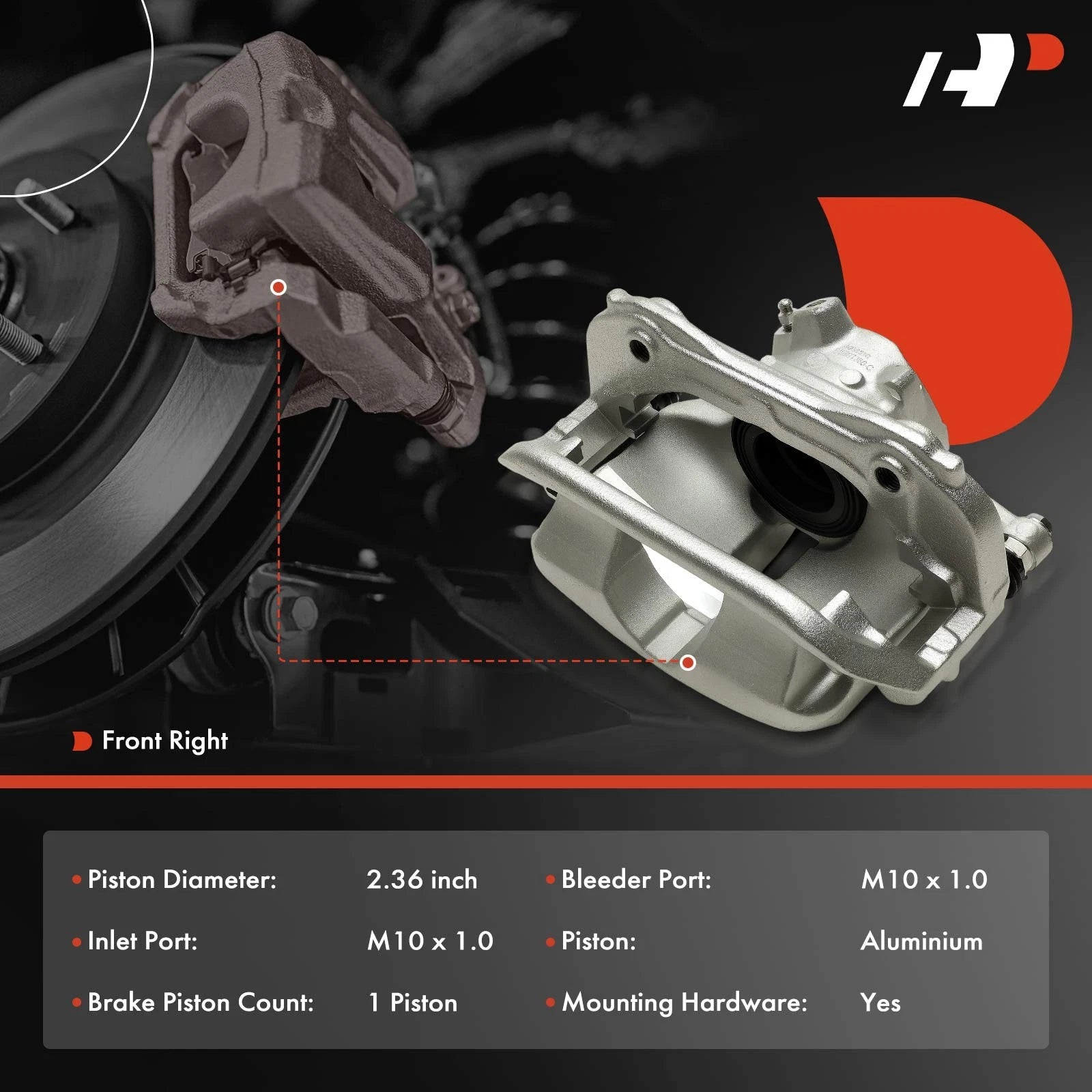 Front Passenger Brake Caliper with Bracket for Mercedes-Benz C300 (2015–2019)