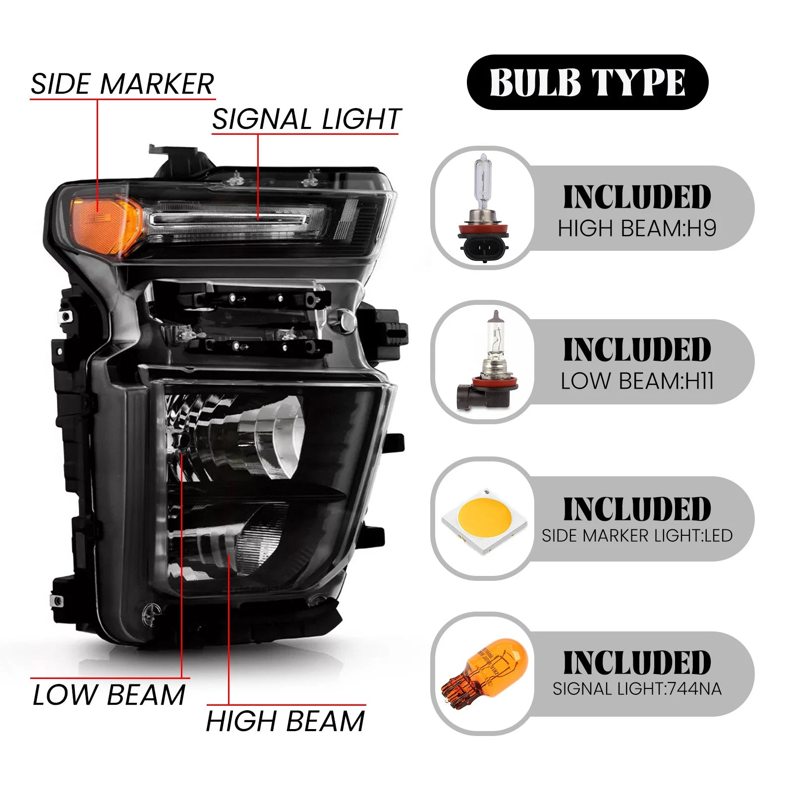 Halogen Headlight Right Side for Chevy Silverado 2500HD 3500HD (2024–2025)