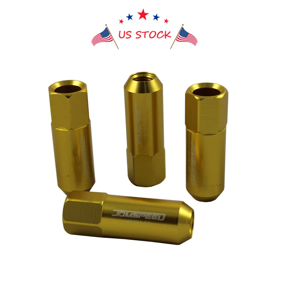 Set of 20 Gold 60mm M12x1.5 Extended Racing Lug Nuts for Universal Fit