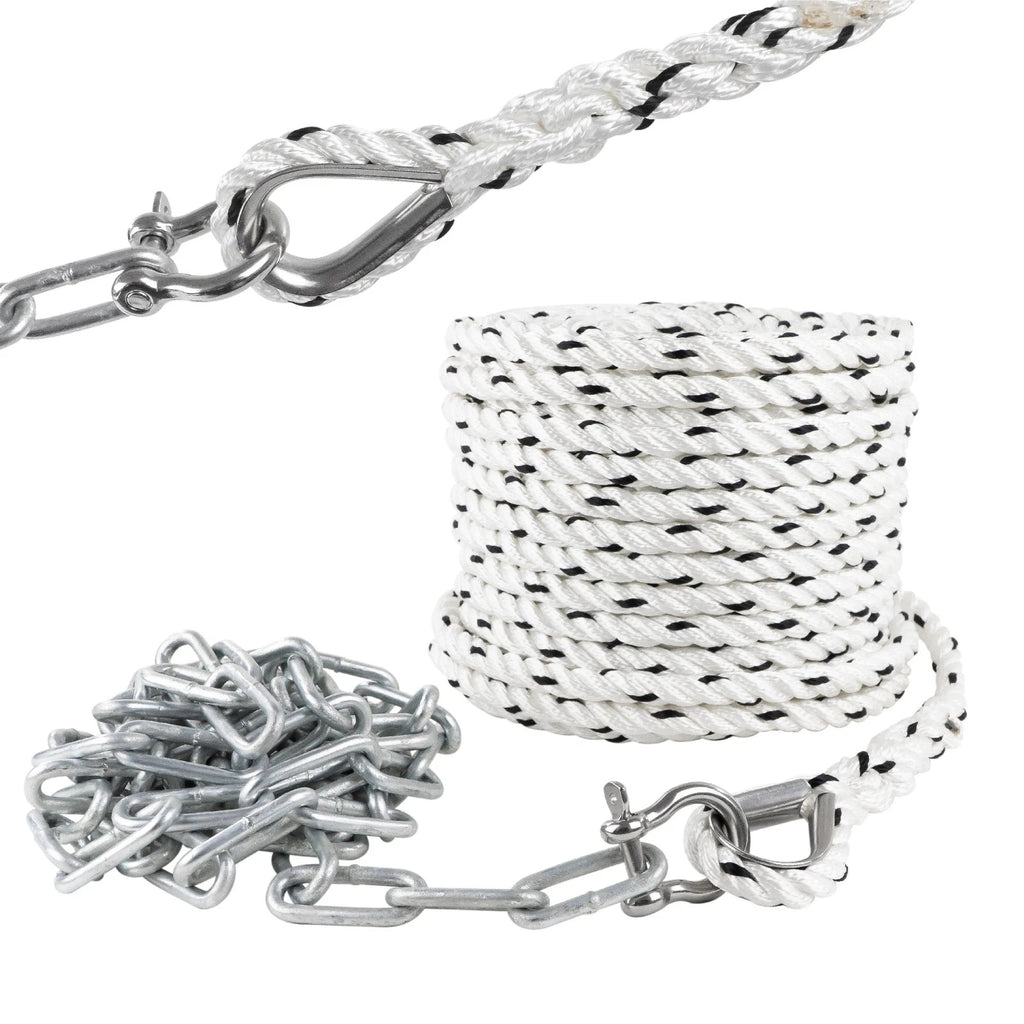 3/8" Nylon 3-Strand Rope with 1/4" Galvanized Steel Chain for Marine Use