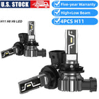 Set of 4 H11 H8 H9 LED Headlight Bulbs 6500K White High/Low Beam