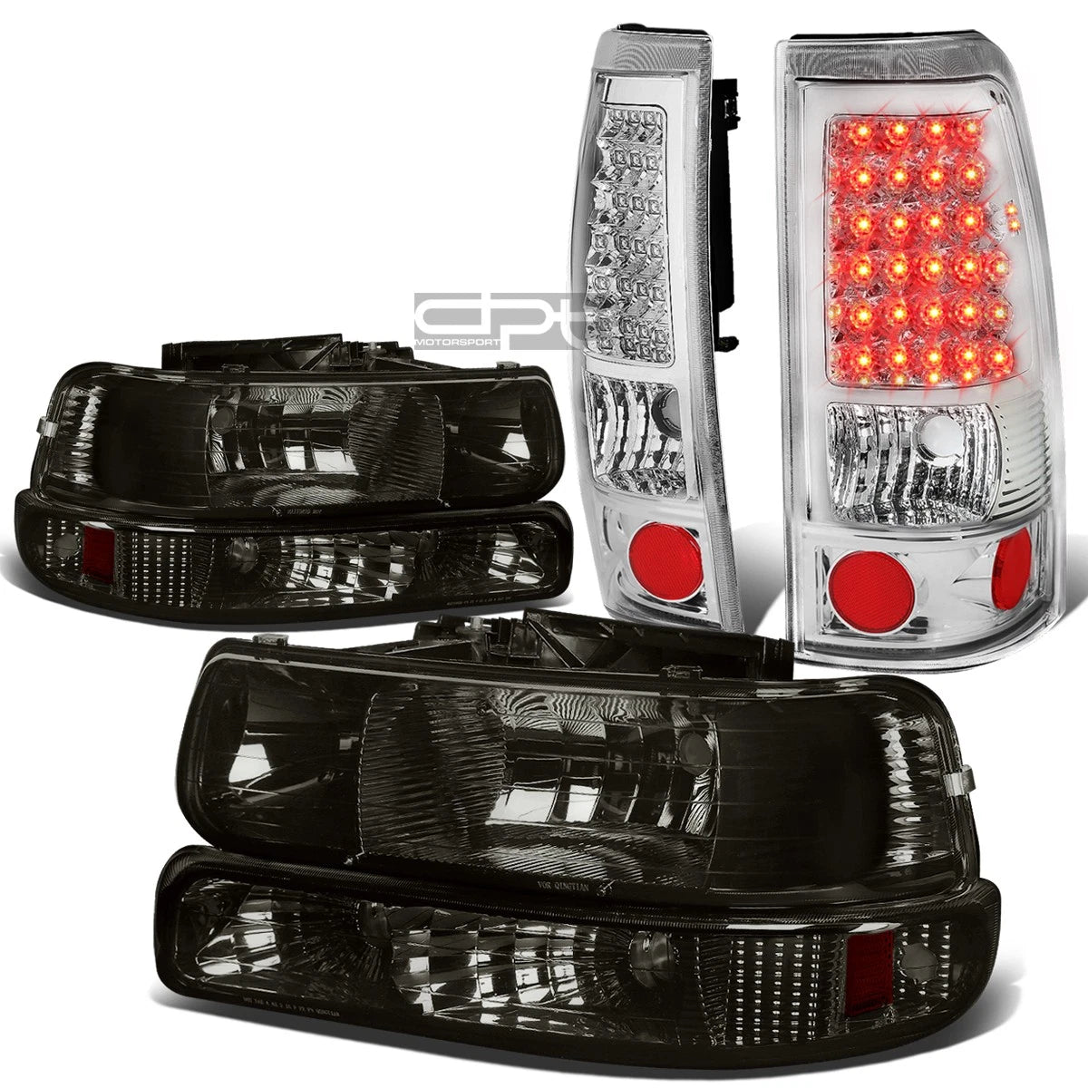 Smoked Crystal Headlight + Chrome LED Tail Light for Silverado (1999–2002)