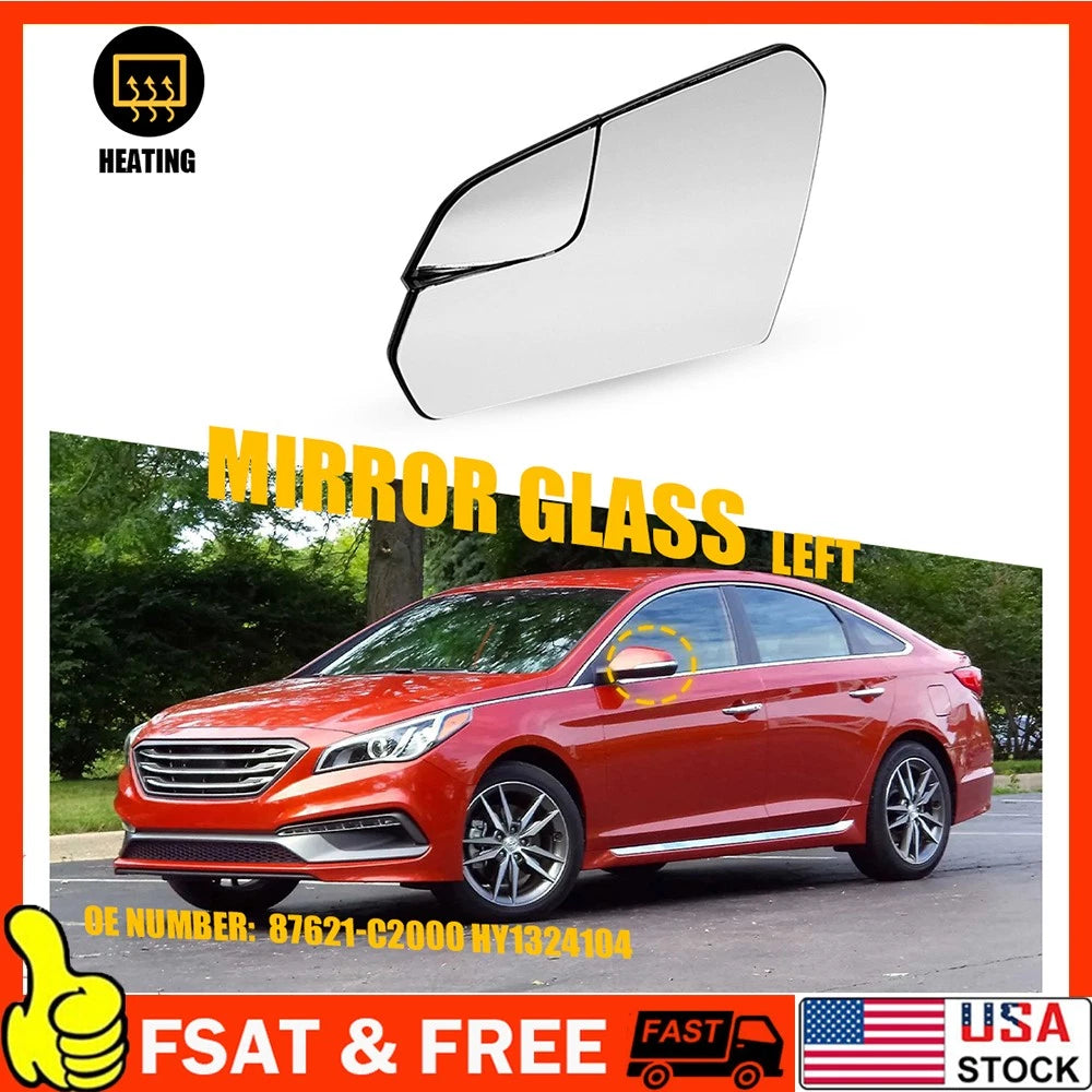 Heated Left Side Mirror Glass for Hyundai Sonata (2015–2019)