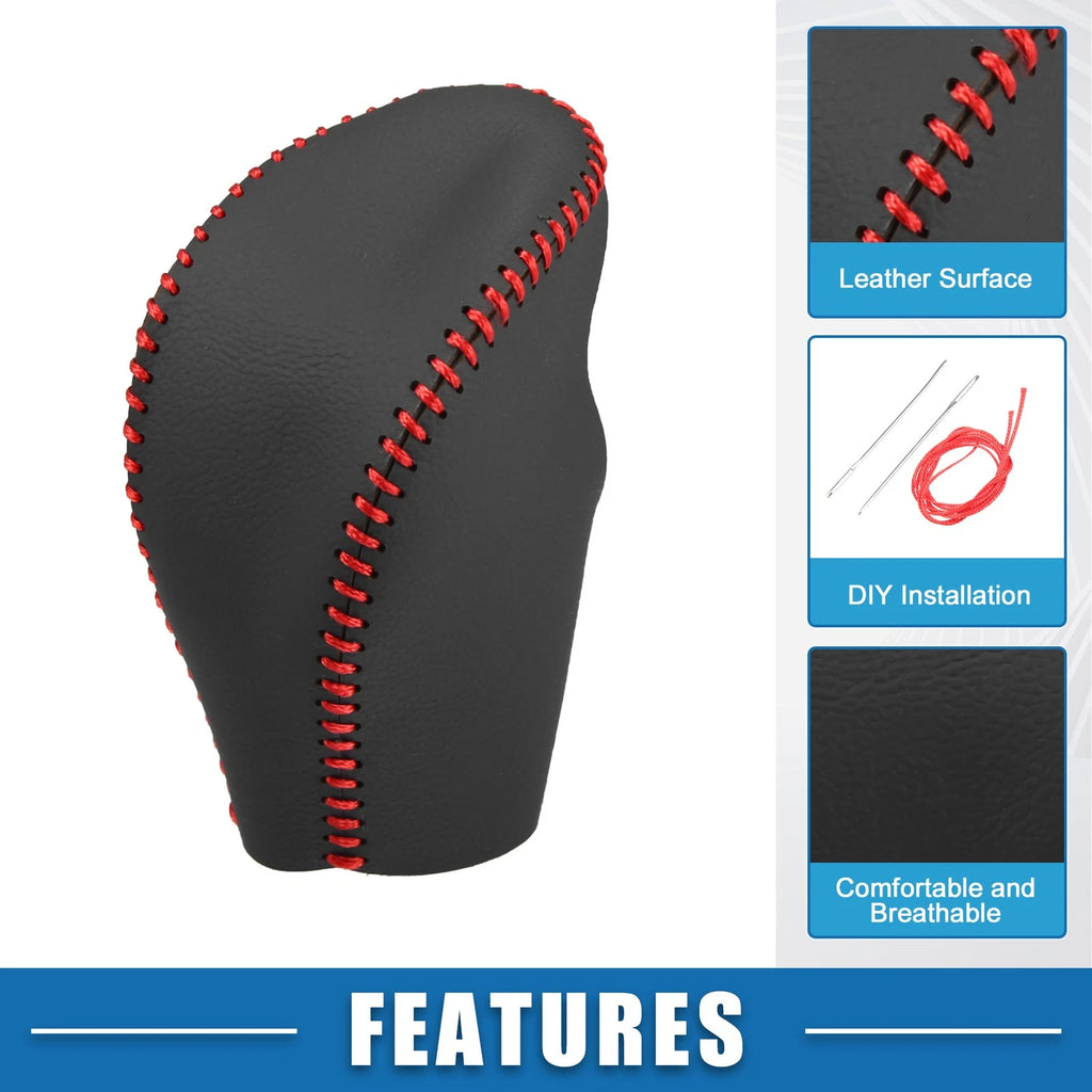 Gear Shifting Knob Cover for Nissan Rogue (2014–2016) Faux Leather Black Red