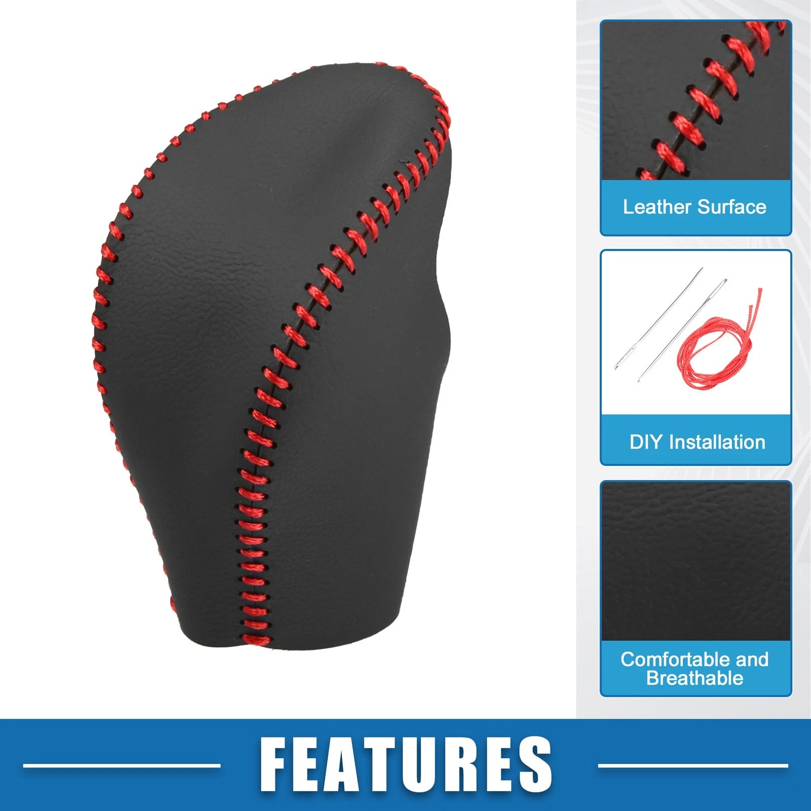Gear Shifting Knob Cover for Nissan Rogue (2014–2016) Faux Leather Black Red