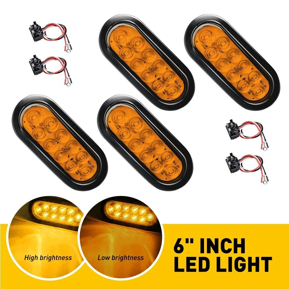 Set of 4 Amber 10 LED Truck Marker Trailer Oval Lights for