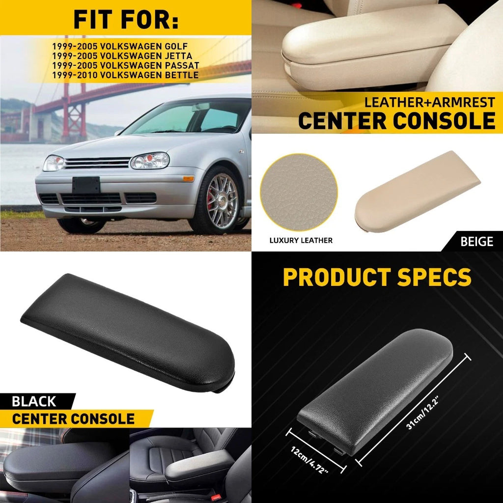 Leather Console Armrest Center Cover Lid for VW Golf Jetta (1999–2005)