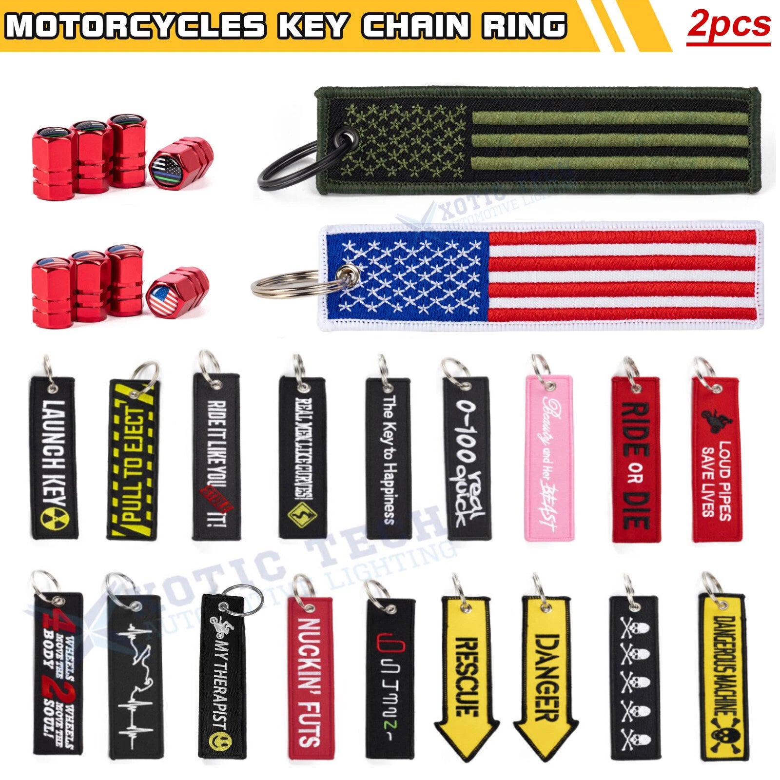 Double-Sided Embroidered Keychain Key Tag for Motorcycles (Tire Valve Cap) (2021–2024)
