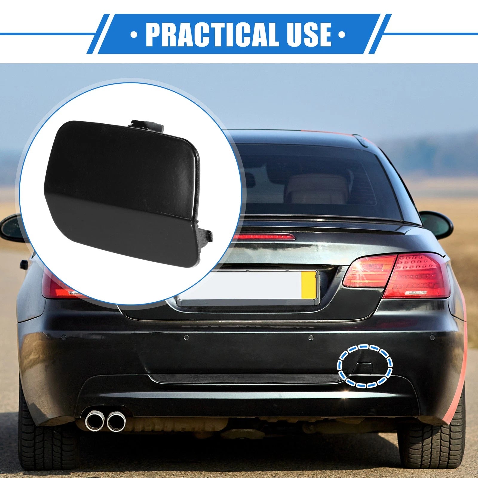 Tow Hook Eye Hole Cover Cap for BMW 3-Series E92 (2007–2010) Black Rear Right