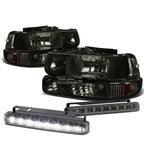Set of 4 Smoked Housing Clear Lens Headlight & LED Fog Lights for Silverado (1999–2002)