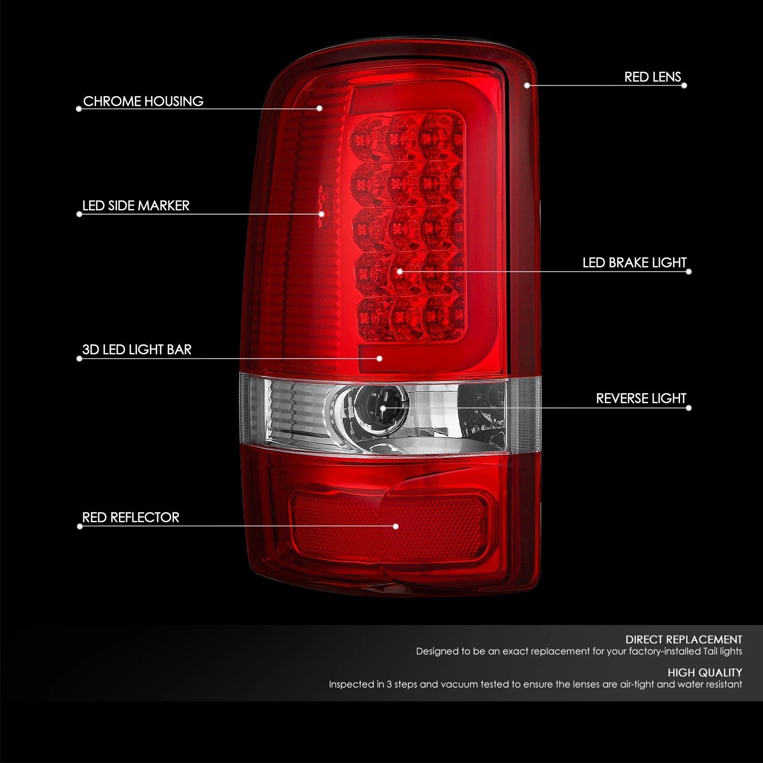 LED C-Tube Tail Brake Light Lamp for Suburban Yukon XL 1500 2500 (2000–2006)