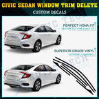 Chrome Delete Vinyl Blackout Window Trims for Honda Civic Sedan (2016-2021)