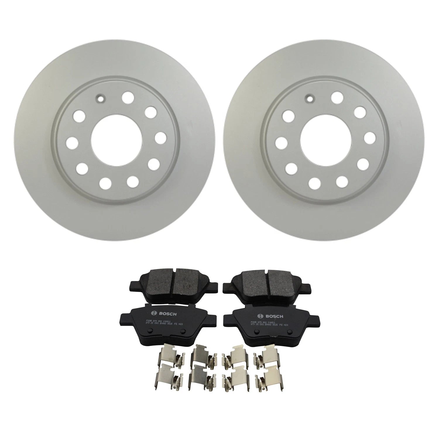 Set of 4 Hella Rear Rotors & Bosch QuietCast Disc Brake Pads for A3 Eos Passat (2006–2016)