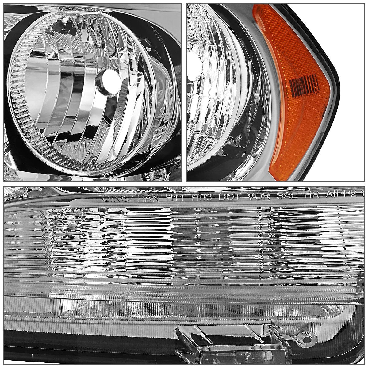 Set of 2 Chrome Amber Signal Headlights for Dodge Durango (2011–2013)