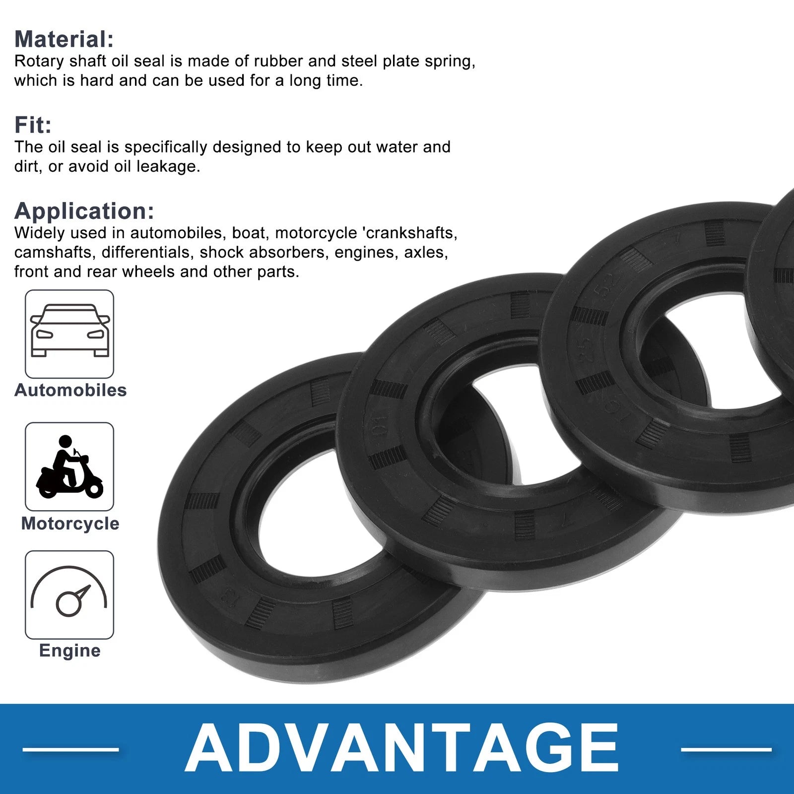 Set of 5 Oil Seal Rotary Shaft Seal for Various Models (25x52x7mm)