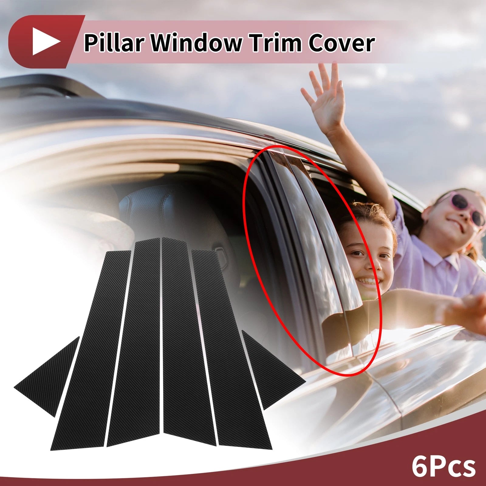 6 Pcs Door Pillar Window Trim for Audi A6/S6/RS6 (2012–2018) Black Carbon Fiber
