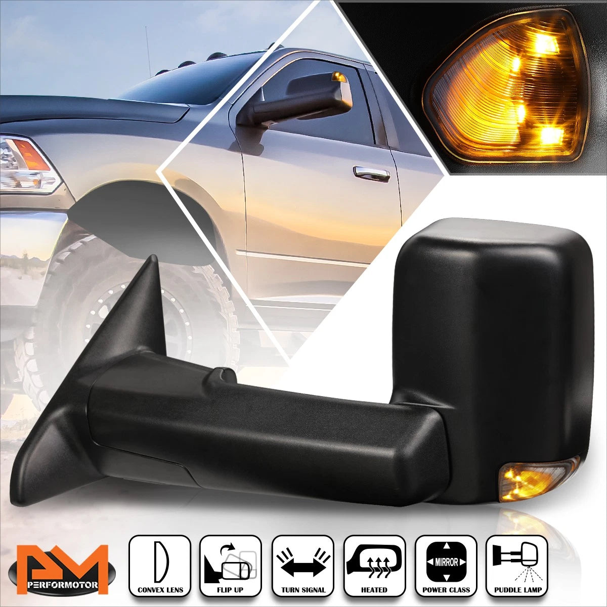 Powered Heated Towing Mirror with Smoked LED Lamp for Dodge Ram 1500-5500 (2009–2016)