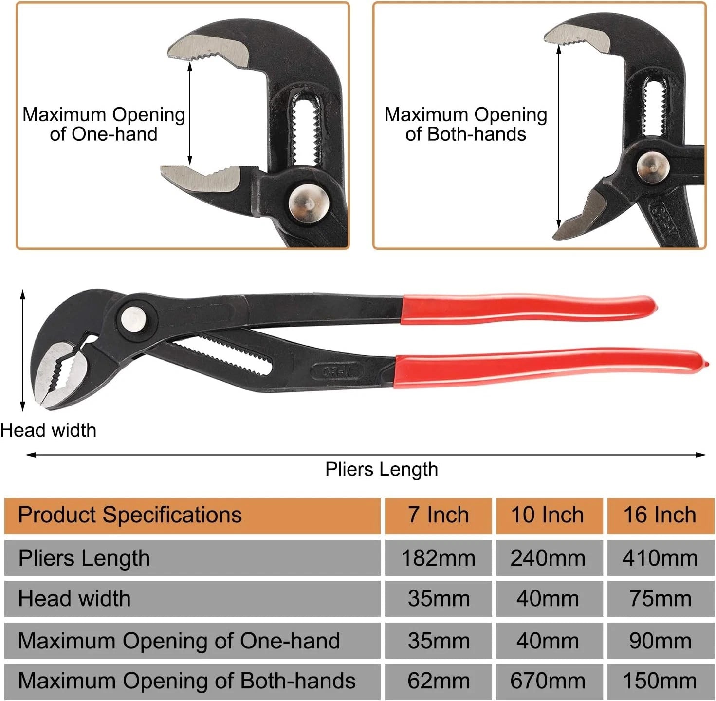 3 Pack Water Pump Pliers Set - 16in, 10in, 7in Channel Lock Pliers