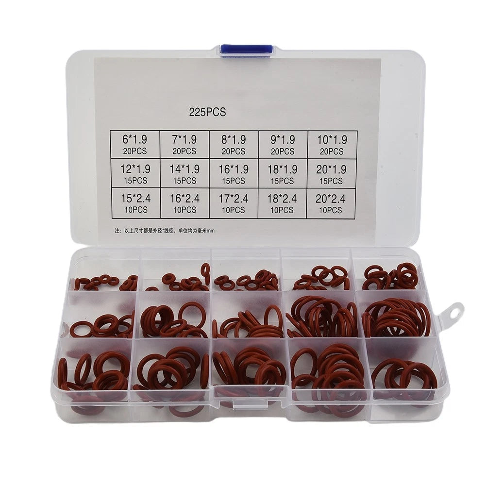 Silicone Rubber O-Ring Assortment Kit 225X for Automotive Sealing Gaskets