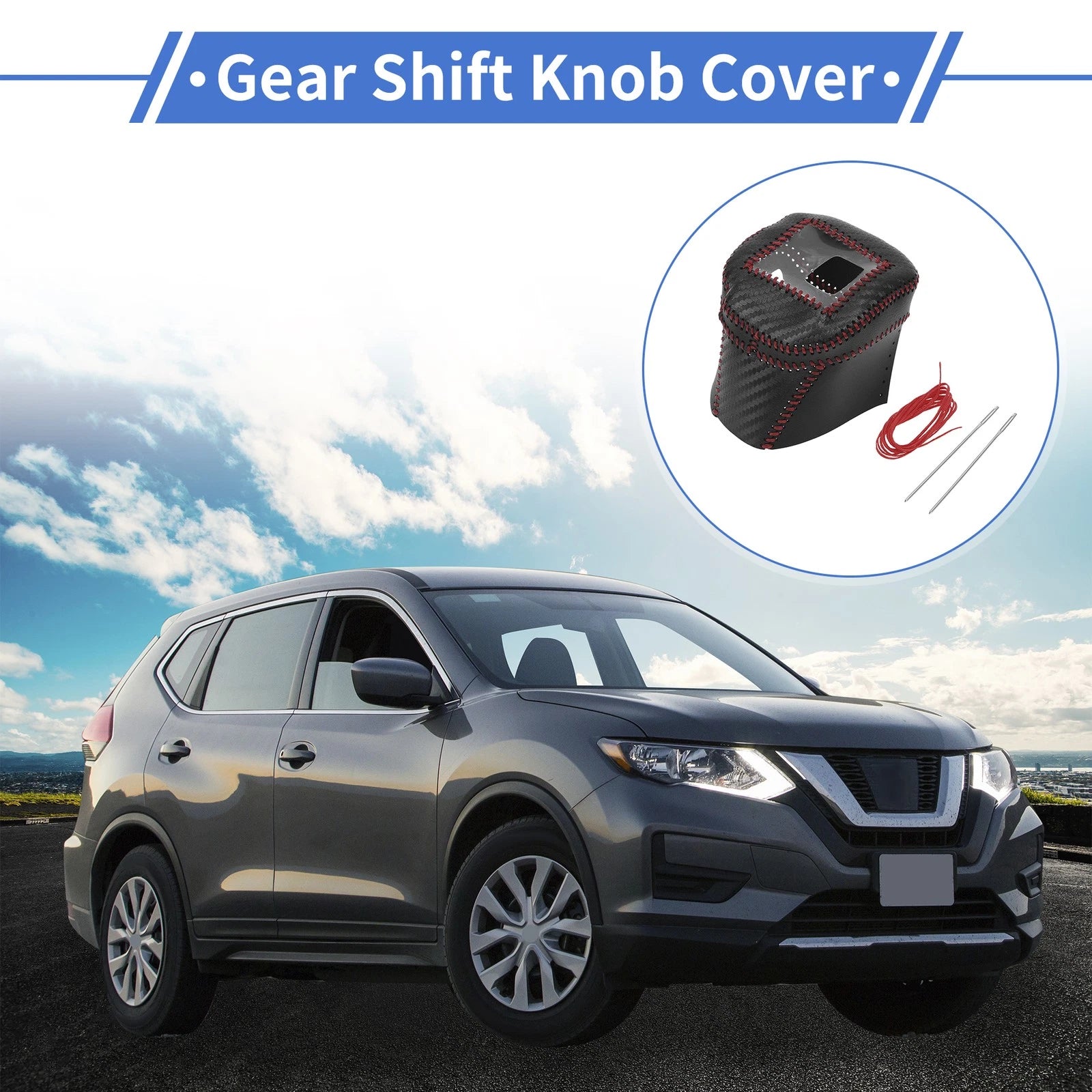 Gear Shift Knob Cover for Nissan Rogue (2021–2024) Black Carbon Fiber Red