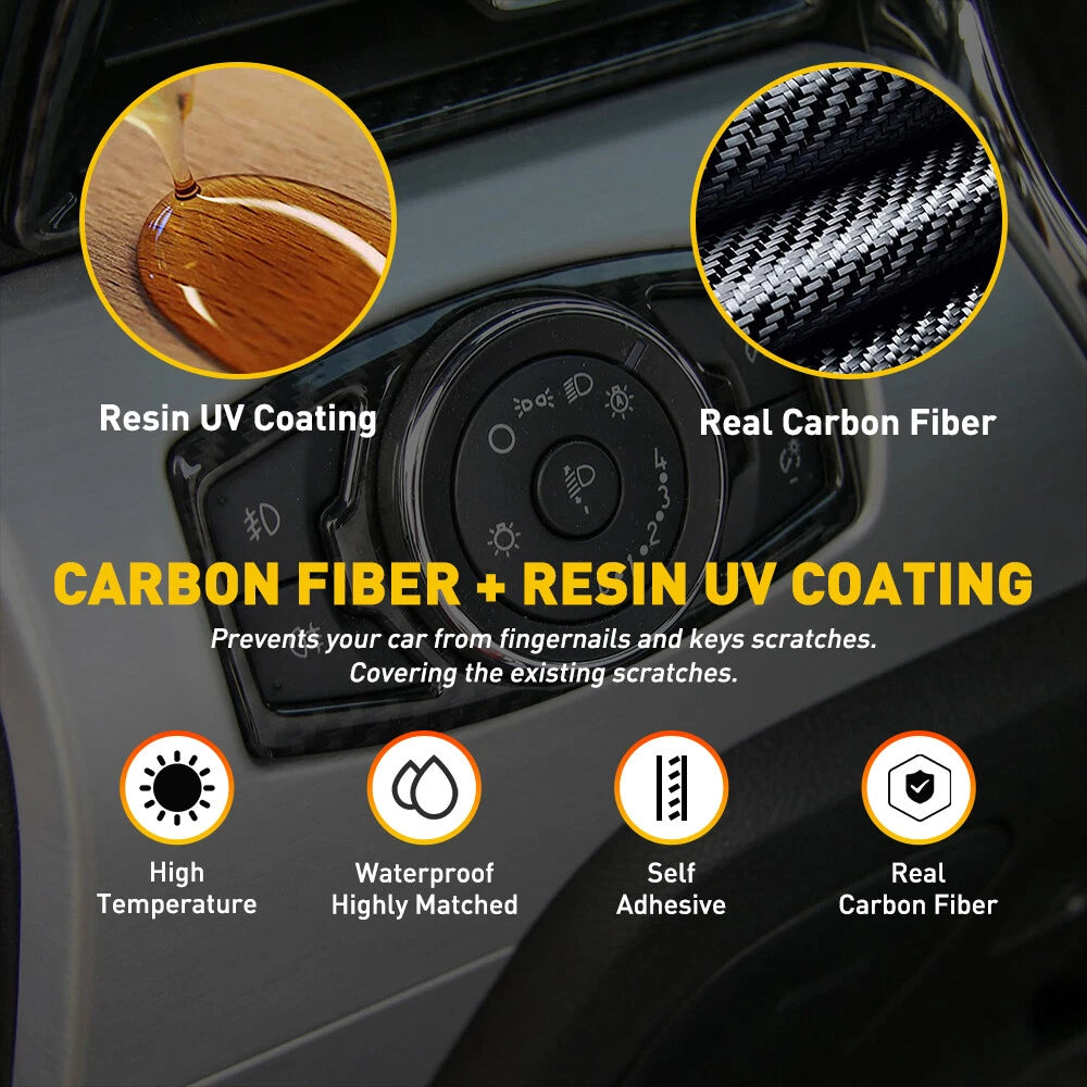 Carbon Fiber Grain Headlight Switch Cover Trim for Ford F150 & Mustang (2015–2020)