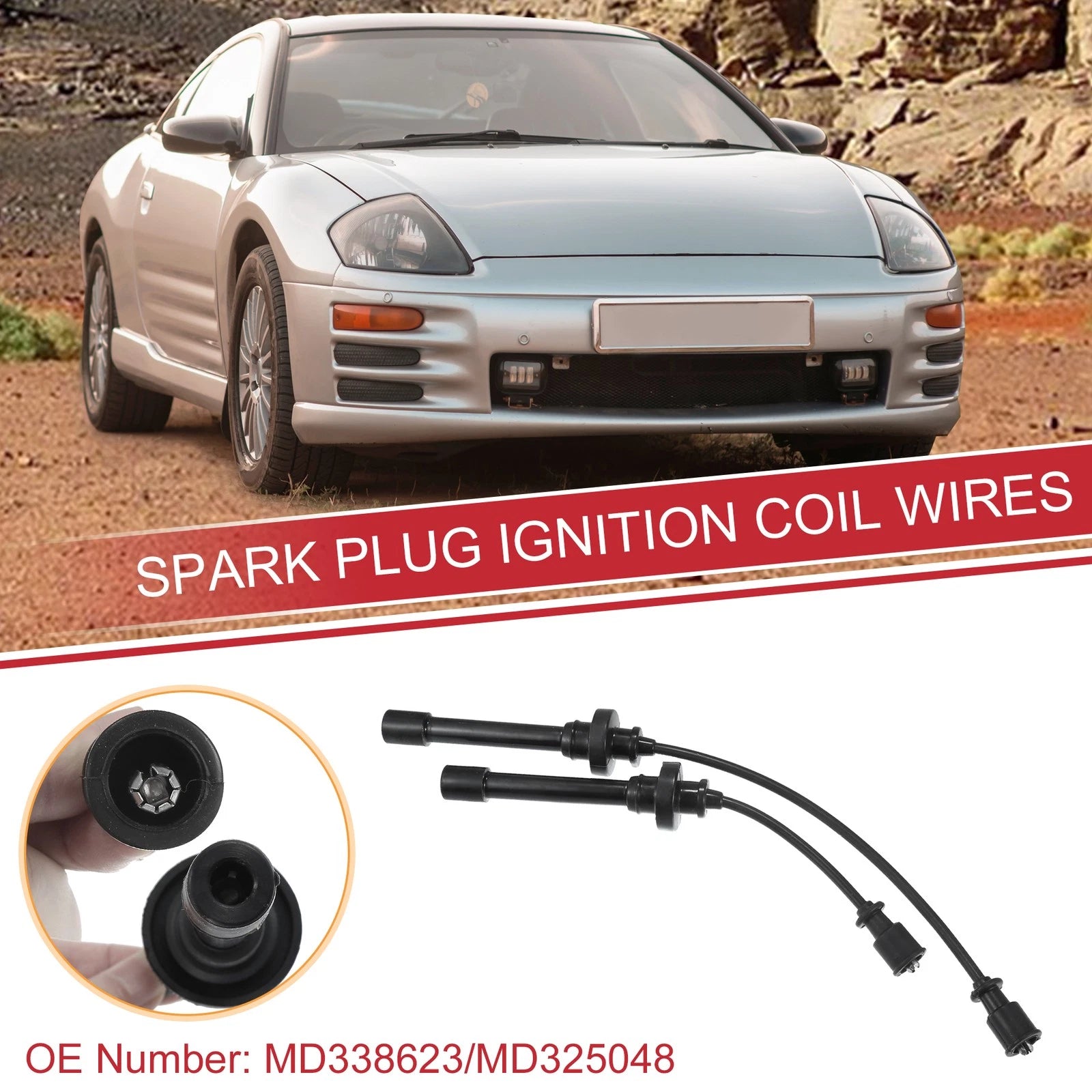 2X Spark Plug Wire Ignition Coil Cable No.MD338623 for Mitsubishi Lancer (2002–2006)