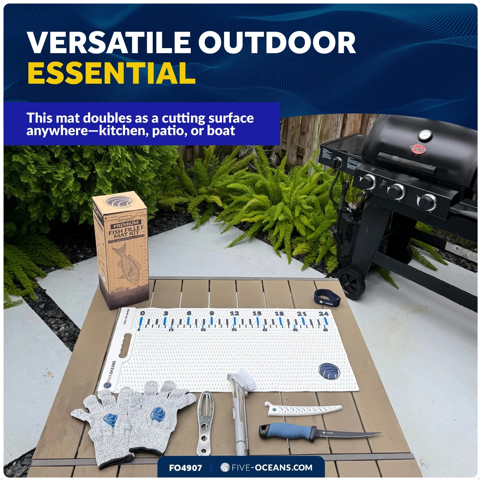 Fish Fillet Mat Kit with Knife & Gloves for Fishing (28" x 14")
