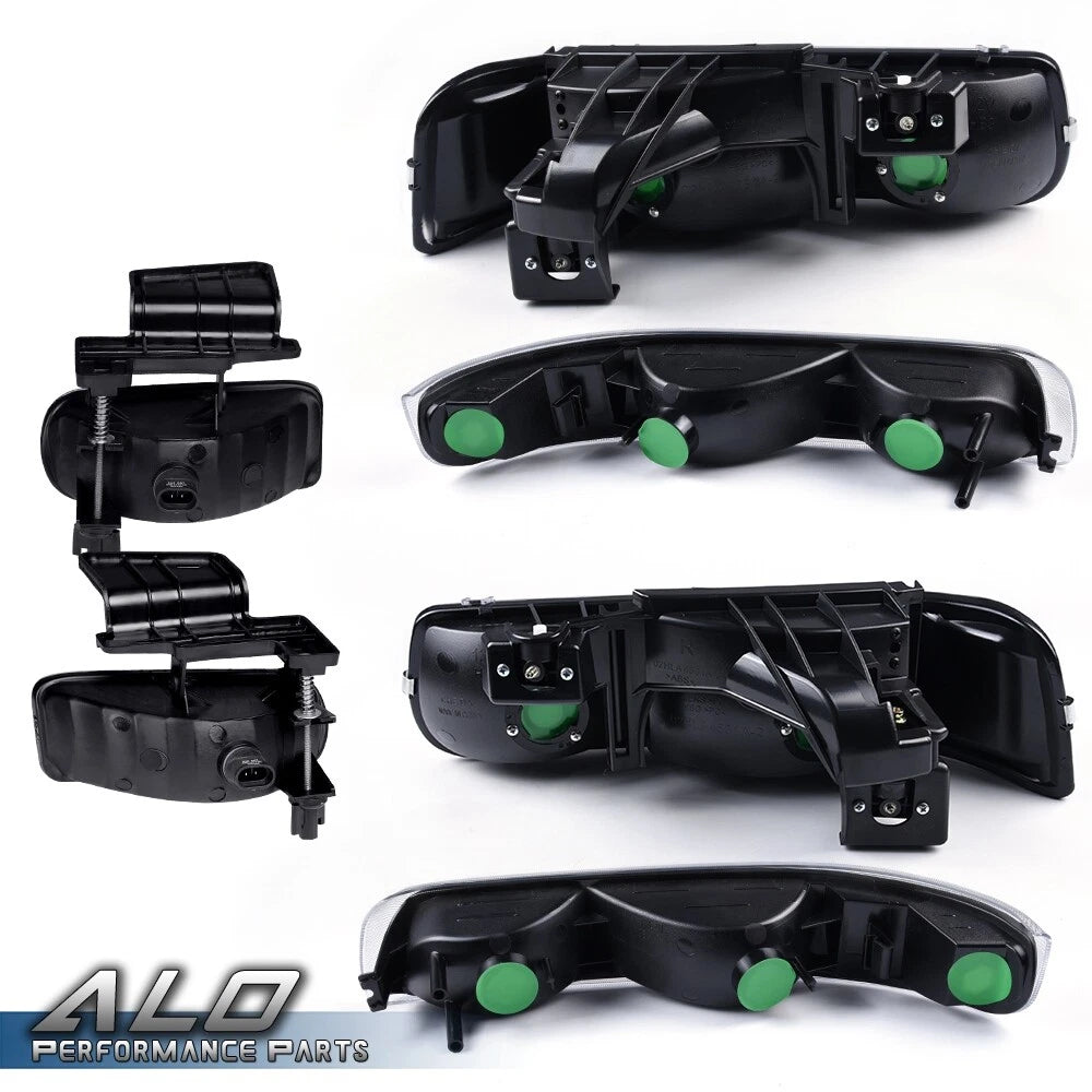 Set of 2 Black Clear Headlights and Fog Lights for Chevy Silverado/Suburban