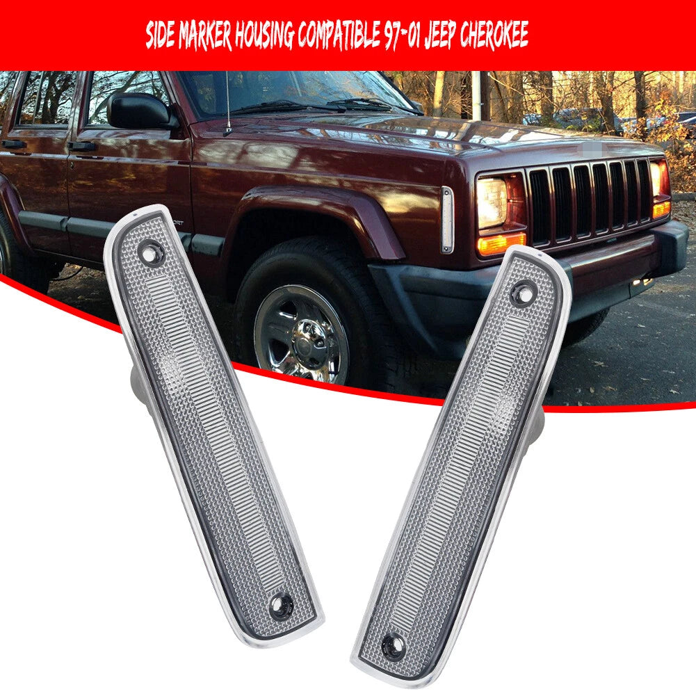 2X Clear Lens Front Side Marker Light Housing for Jeep Cherokee (1997–2001)